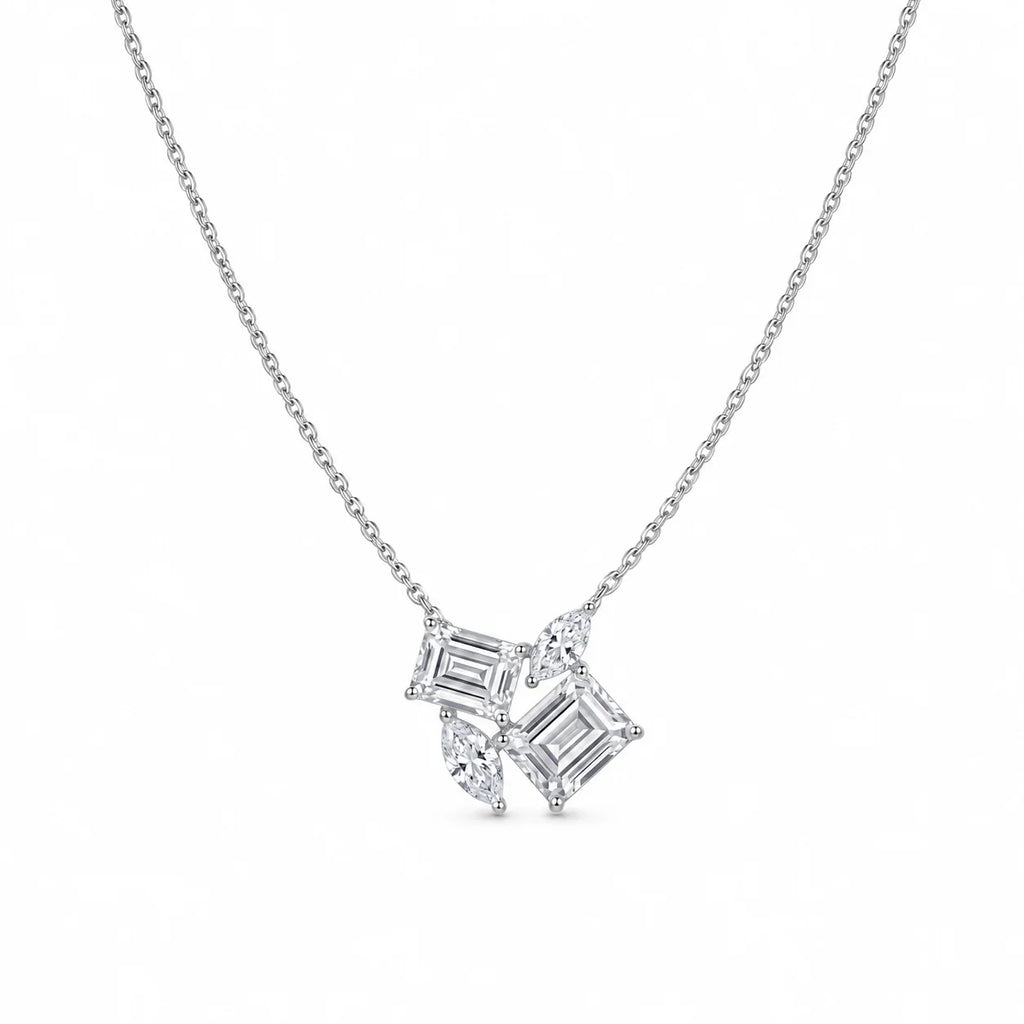 Emerald Cut Crystal Cluster Pendant Necklace