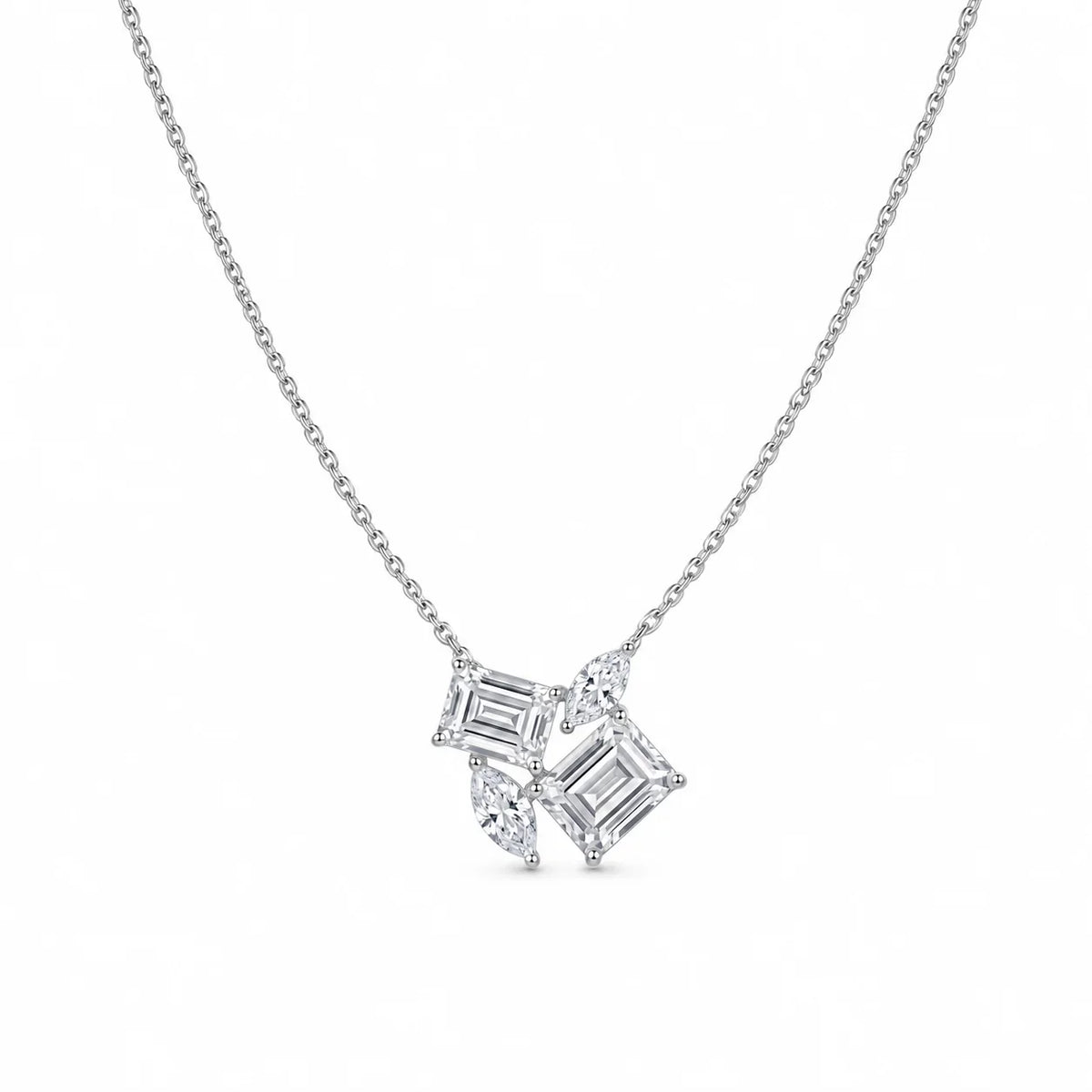 Emerald Cut Crystal Cluster Pendant Necklace