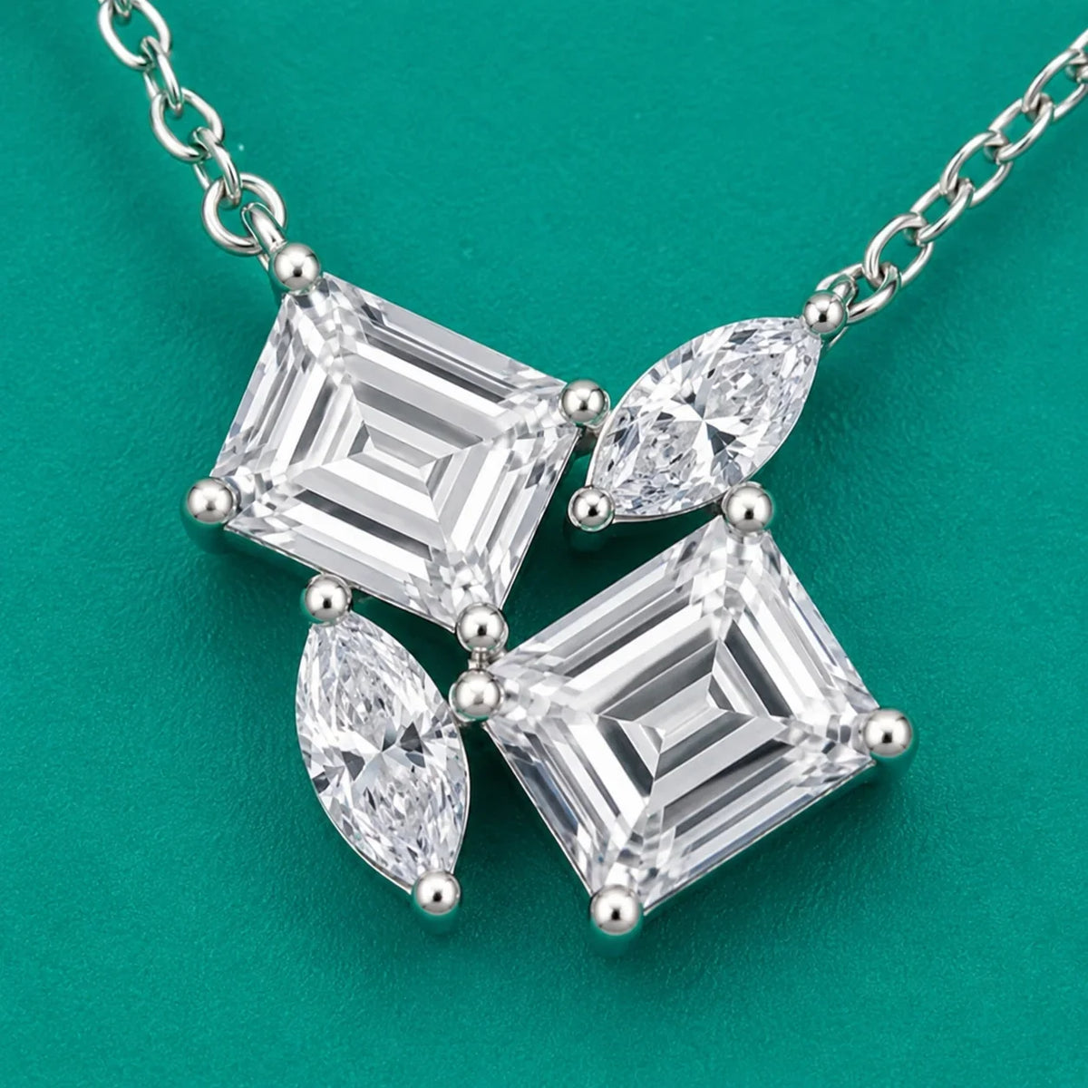 Emerald Cut Crystal Cluster Pendant Necklace
