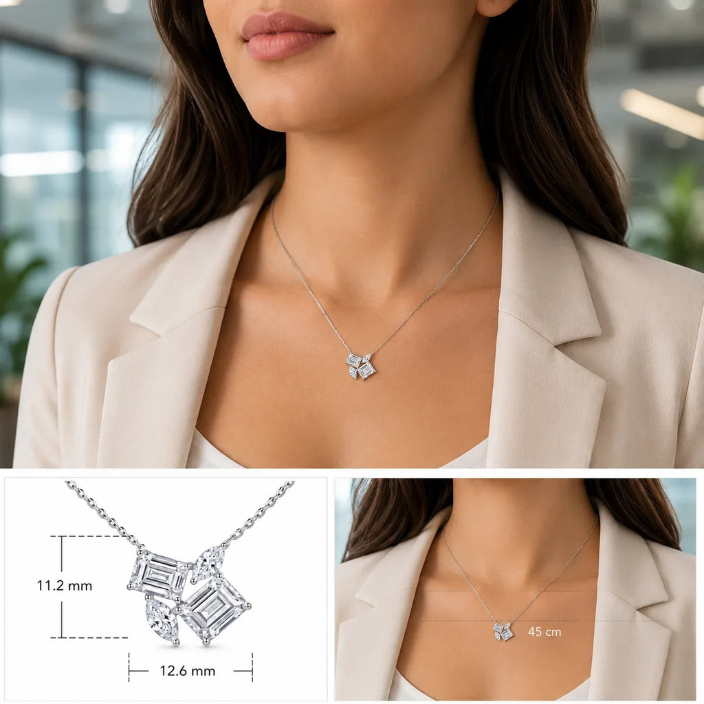 Emerald Cut Crystal Cluster Pendant Necklace