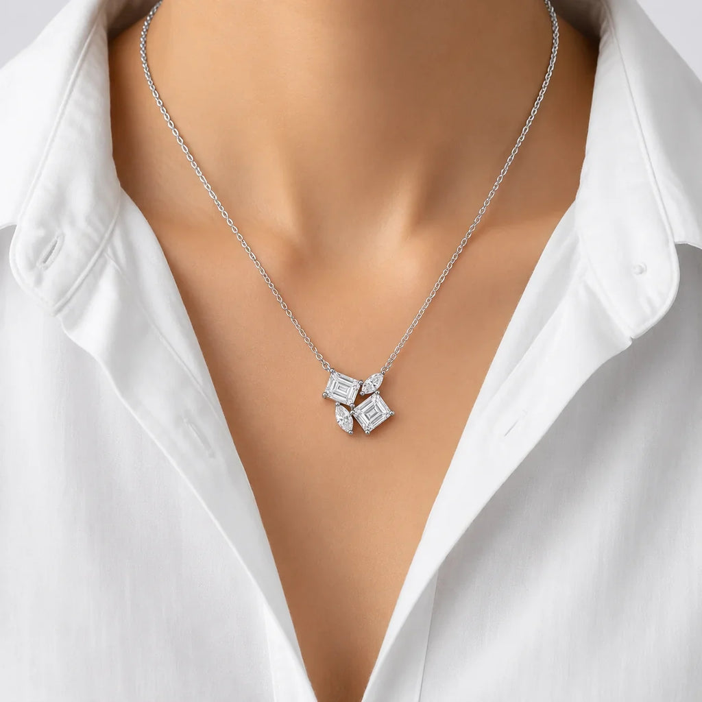 Emerald Cut Crystal Cluster Pendant Necklace