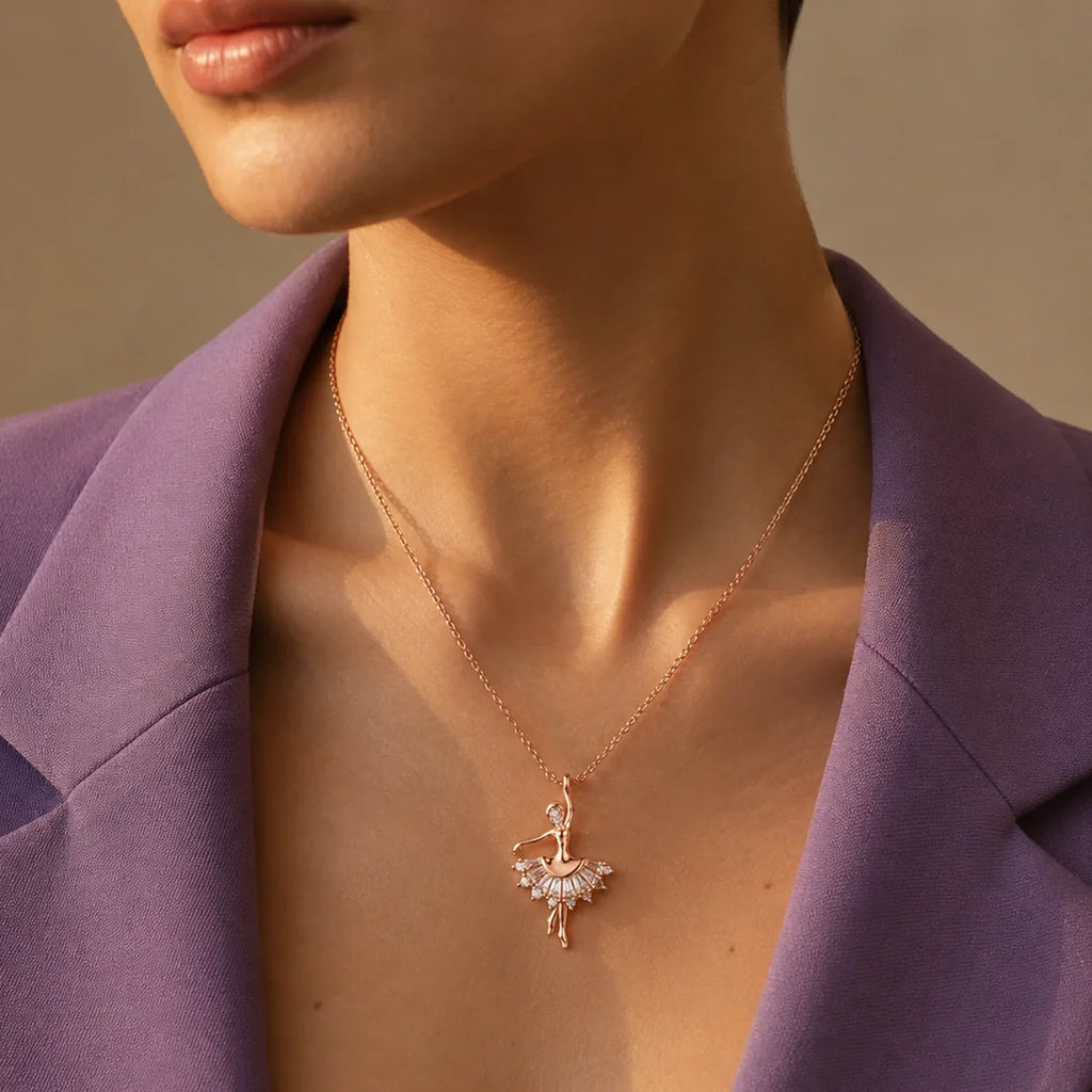 Rose Gold Ballerina Pendant Necklace