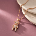 Rose Gold Crystal Teddy Bear Pendant Necklace