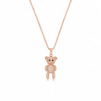 Rose Gold Crystal Teddy Bear Pendant Necklace