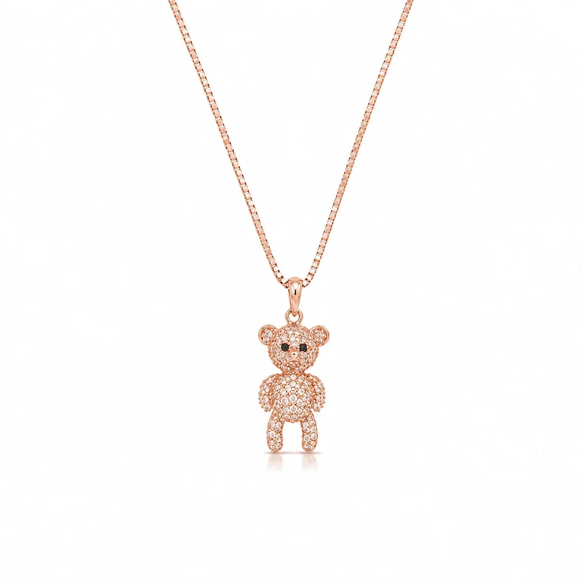Rose Gold Crystal Teddy Bear Pendant Necklace