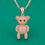 Rose Gold Crystal Teddy Bear Pendant Necklace