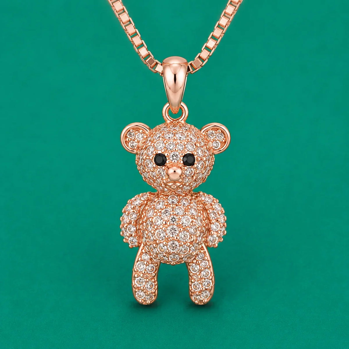 Rose Gold Crystal Teddy Bear Pendant Necklace