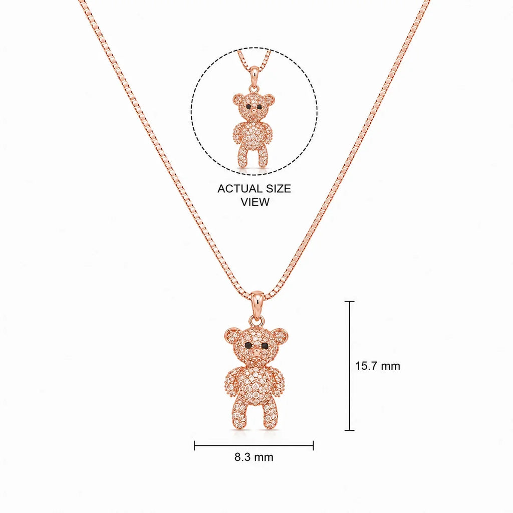 Rose Gold Crystal Teddy Bear Pendant Necklace