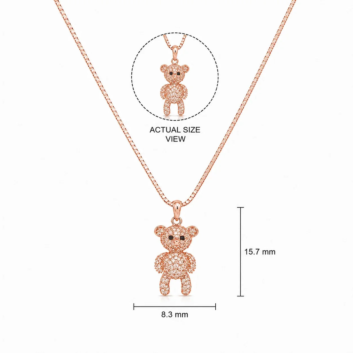 Rose Gold Crystal Teddy Bear Pendant Necklace