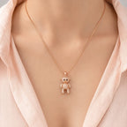 Rose Gold Crystal Teddy Bear Pendant Necklace