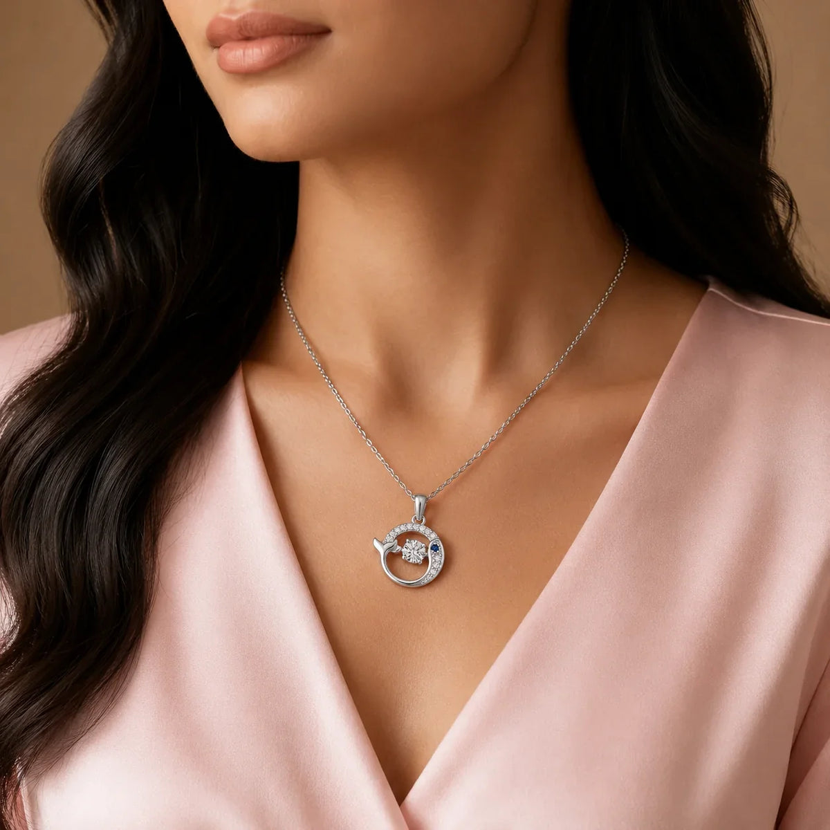 Open Circle Crystal Pendant Necklace