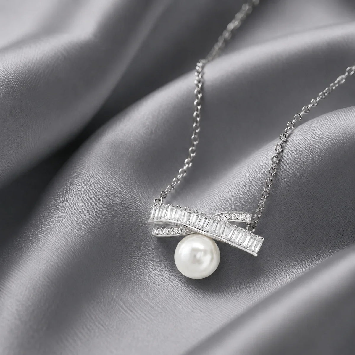 Pearl & Baguette Bar Pendant Necklace