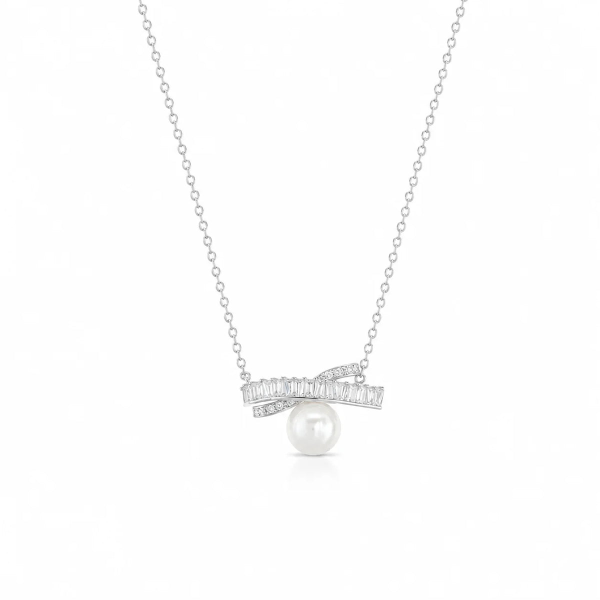 Pearl & Baguette Bar Pendant Necklace