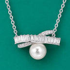 Pearl & Baguette Bar Pendant Necklace