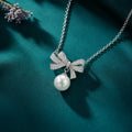 Crystal Bow Pearl Drop Pendant Necklace