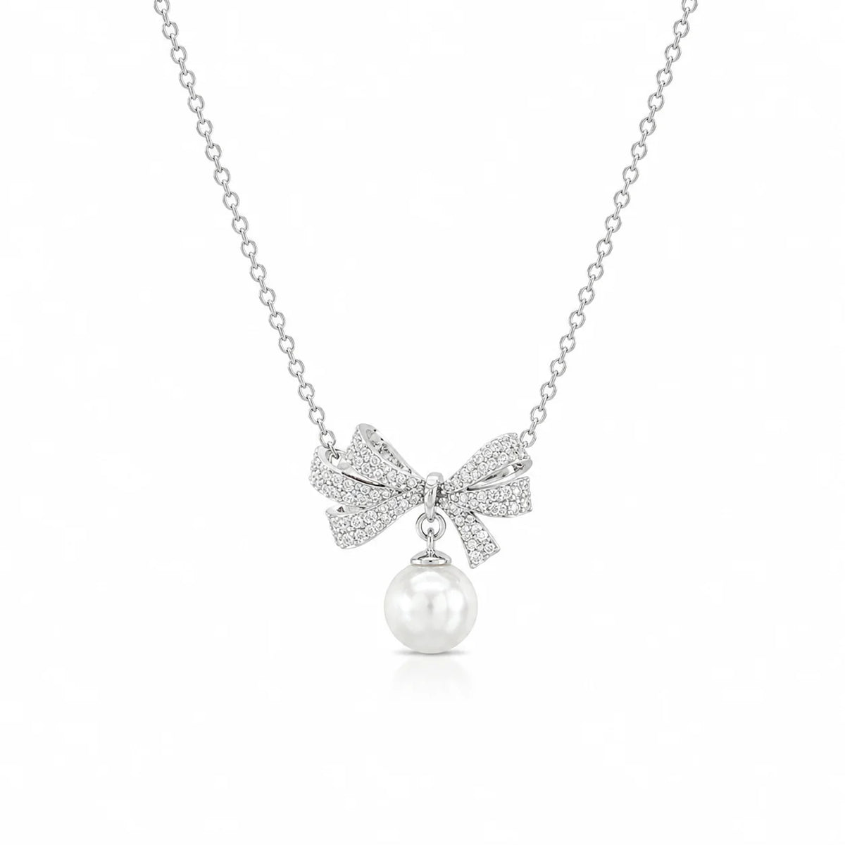 Crystal Bow Pearl Drop Pendant Necklace