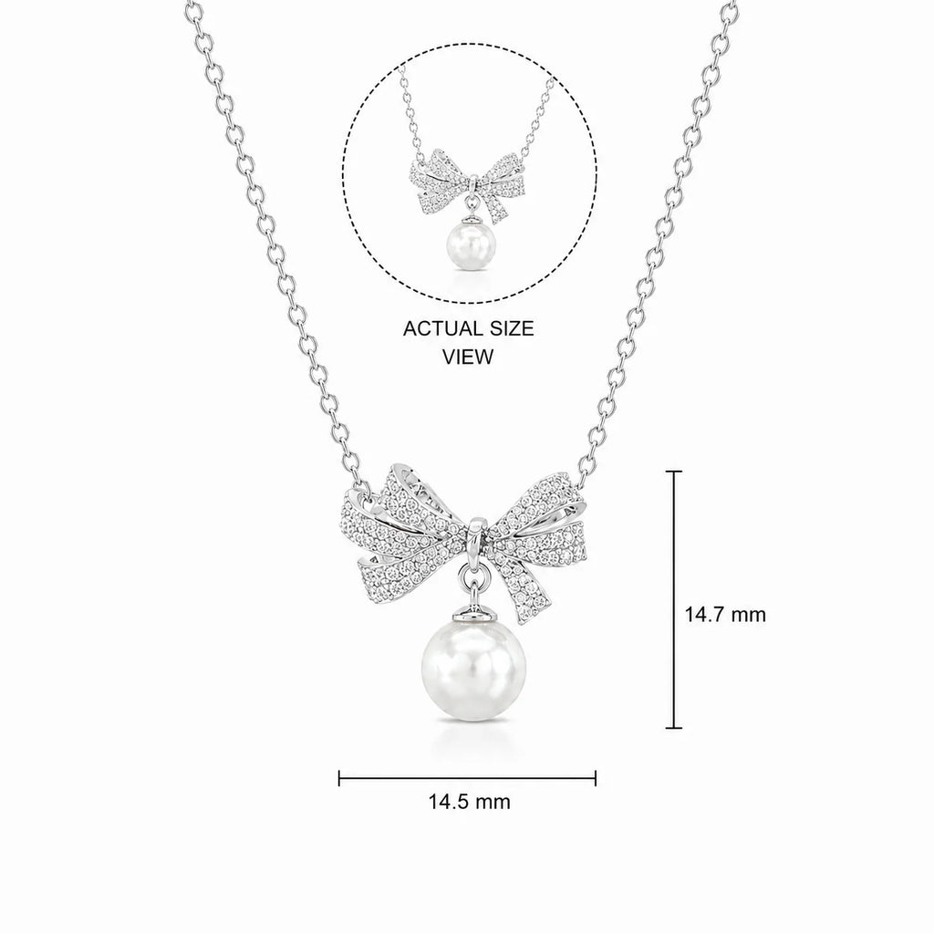 Crystal Bow Pearl Drop Pendant Necklace