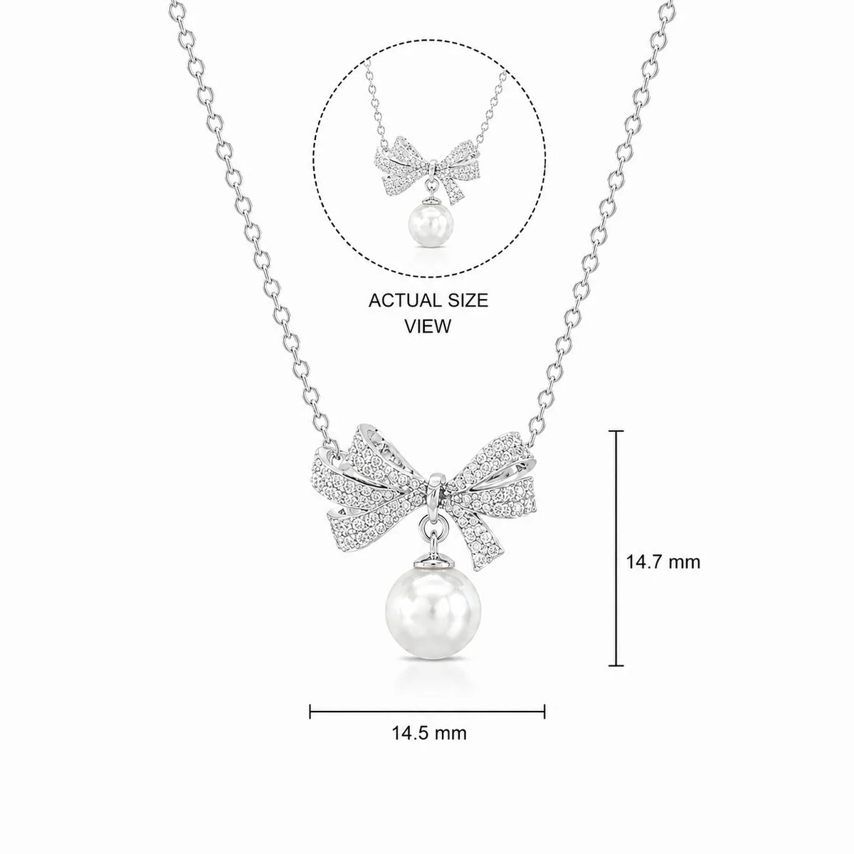 Crystal Bow Pearl Drop Pendant Necklace