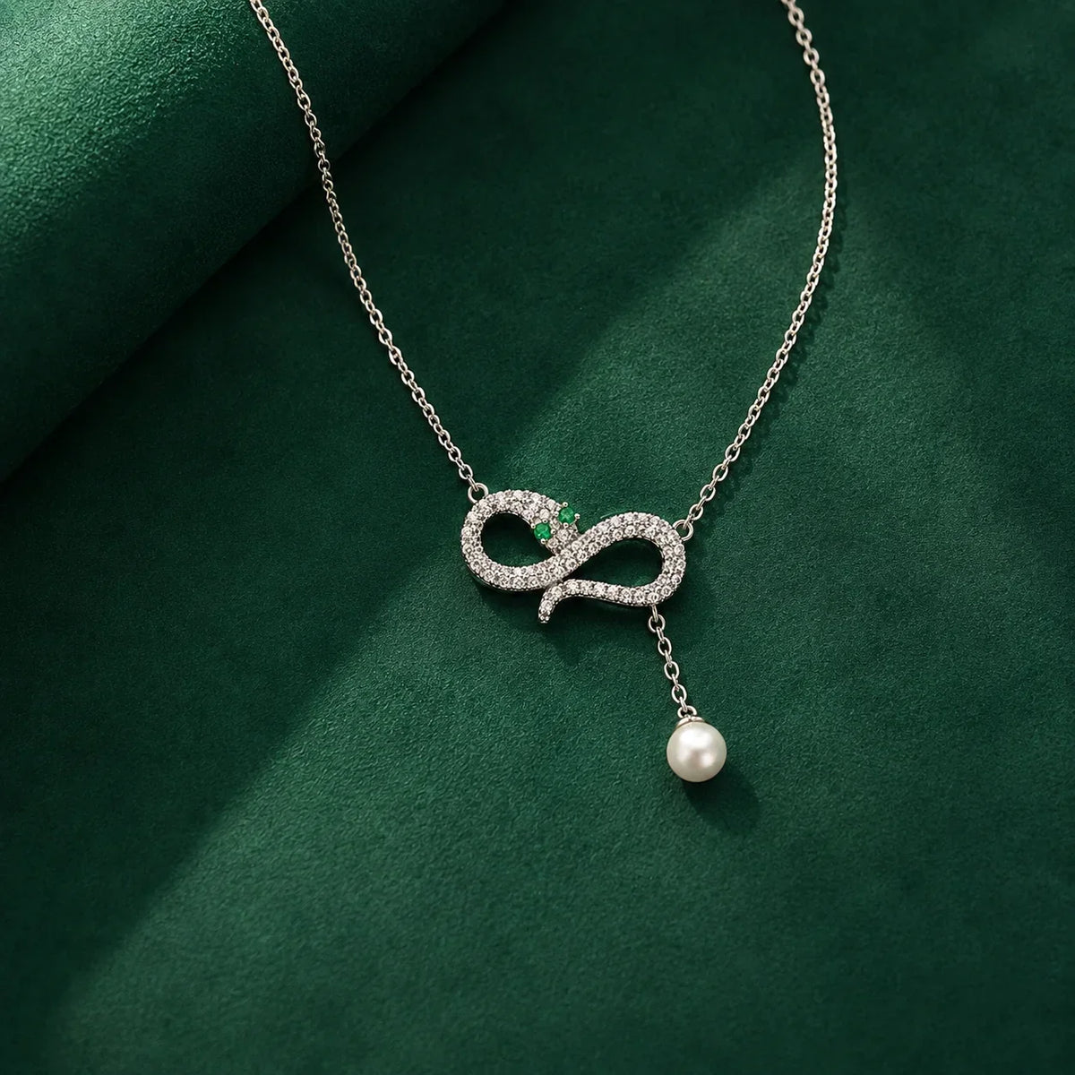 Crystal Infinity Pendant Necklace with Pearl