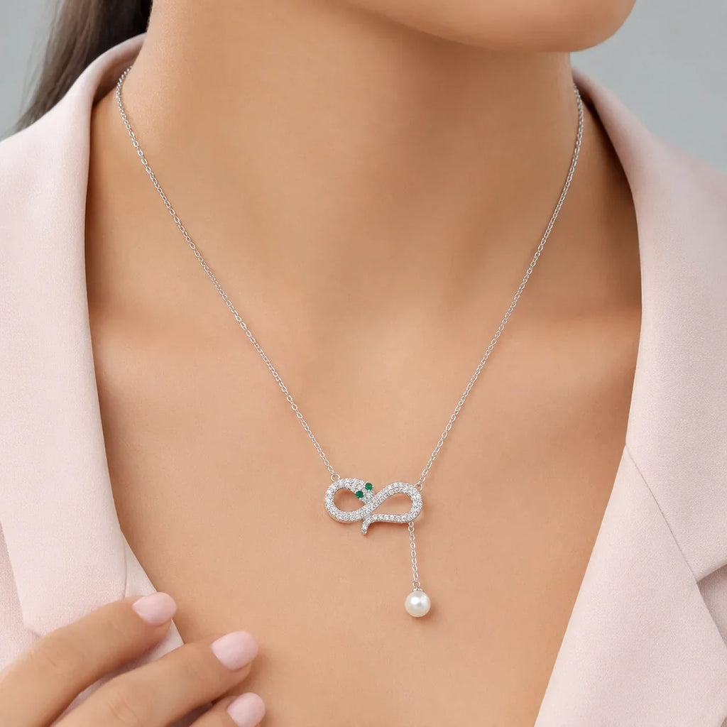 Crystal Infinity Pendant Necklace with Pearl