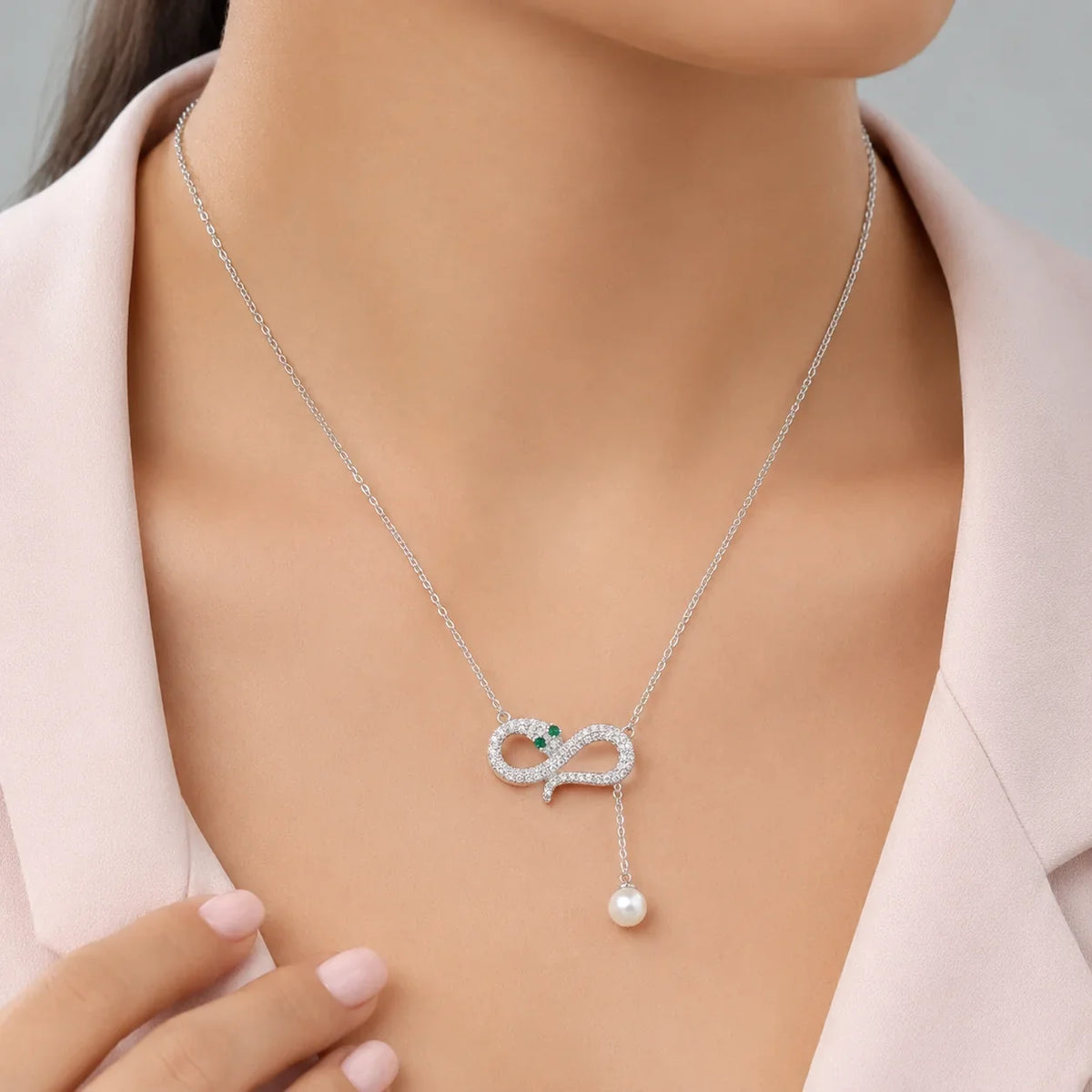 Crystal Infinity Pendant Necklace with Pearl