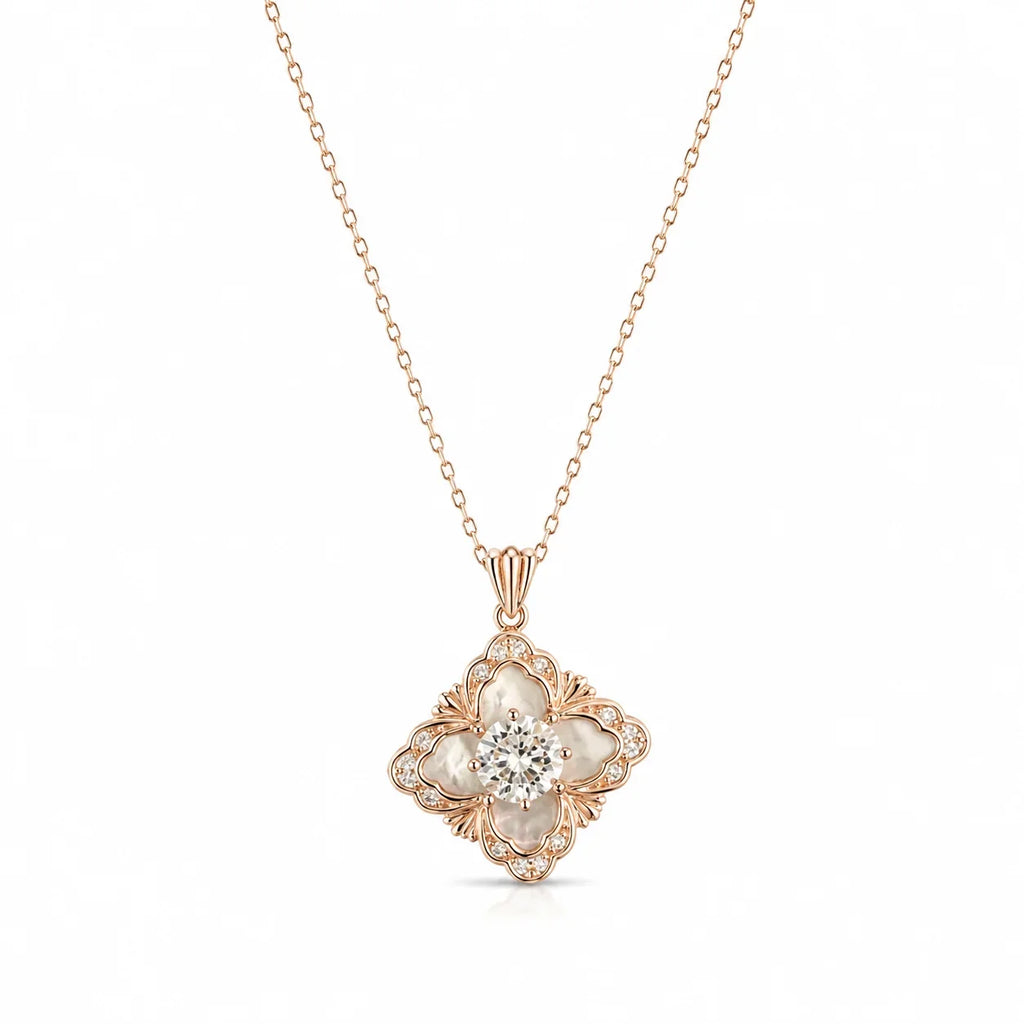 Rose Gold Floral Crystal Pendant Necklace