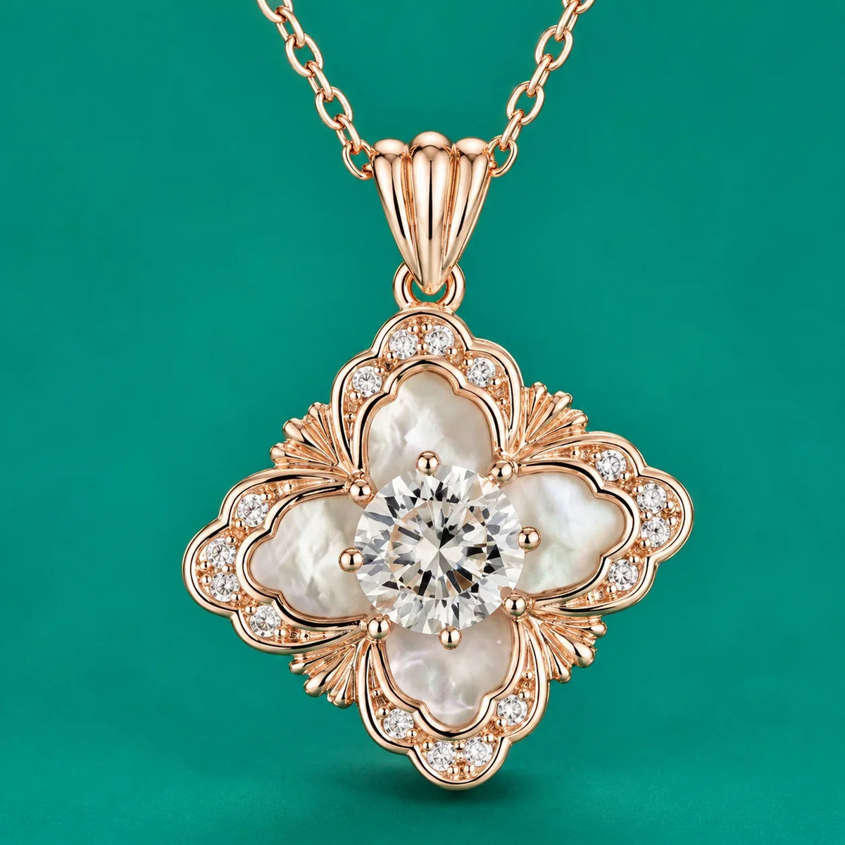 Rose Gold Floral Crystal Pendant Necklace