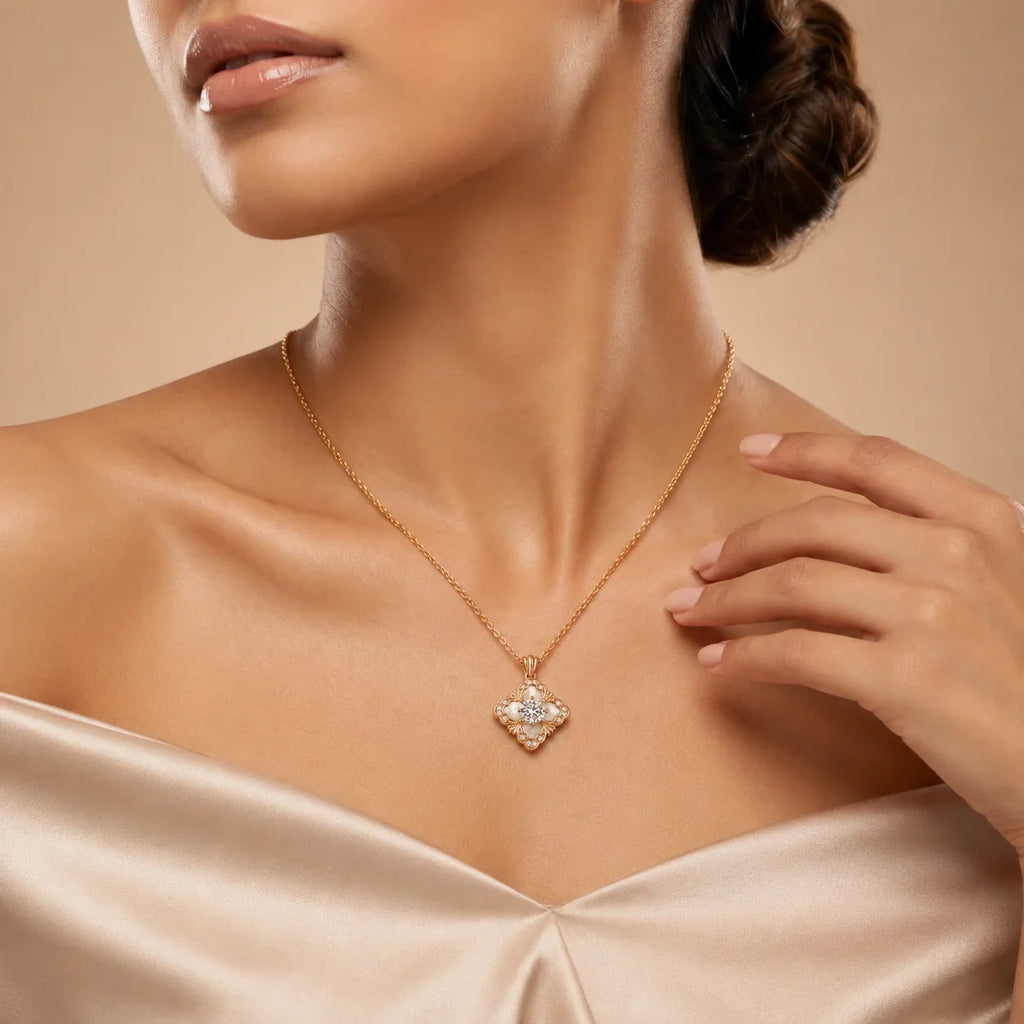 Rose Gold Floral Crystal Pendant Necklace