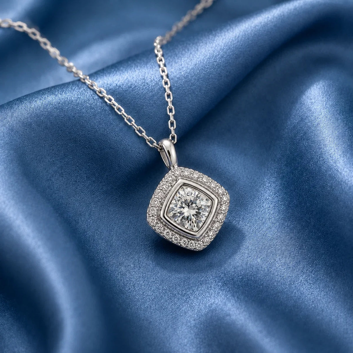 Square Solitaire Pendant Necklace