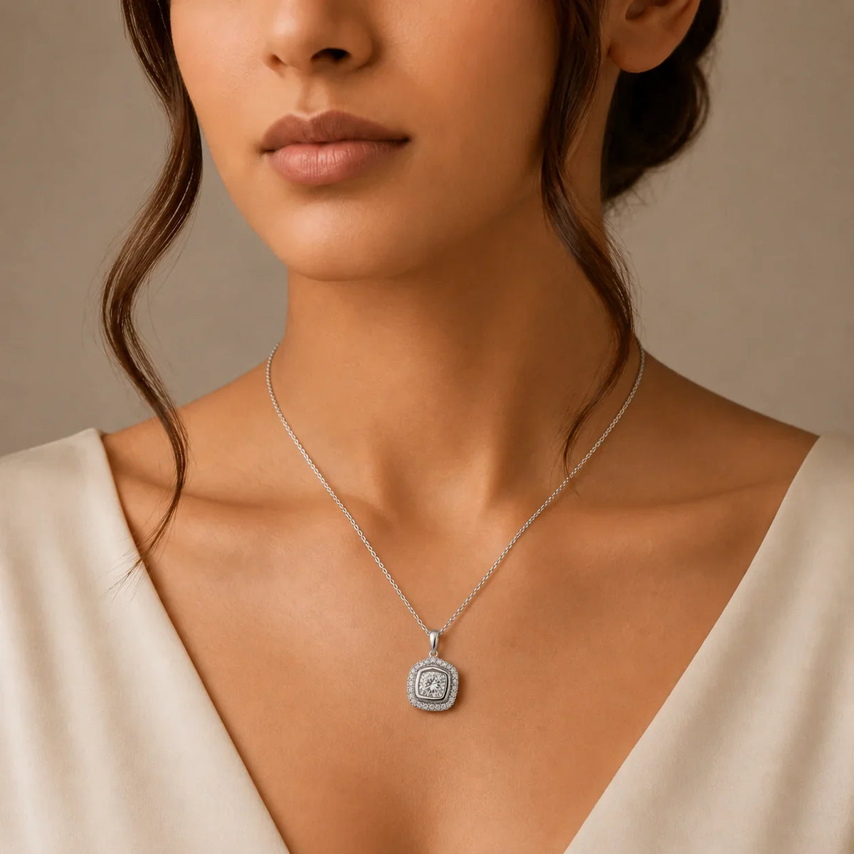 Square Solitaire Pendant Necklace