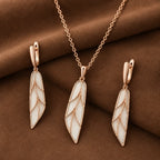 Rose Gold Leaf Necklace & Drop Earrings Set