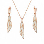 Rose Gold Leaf Necklace & Drop Earrings Set