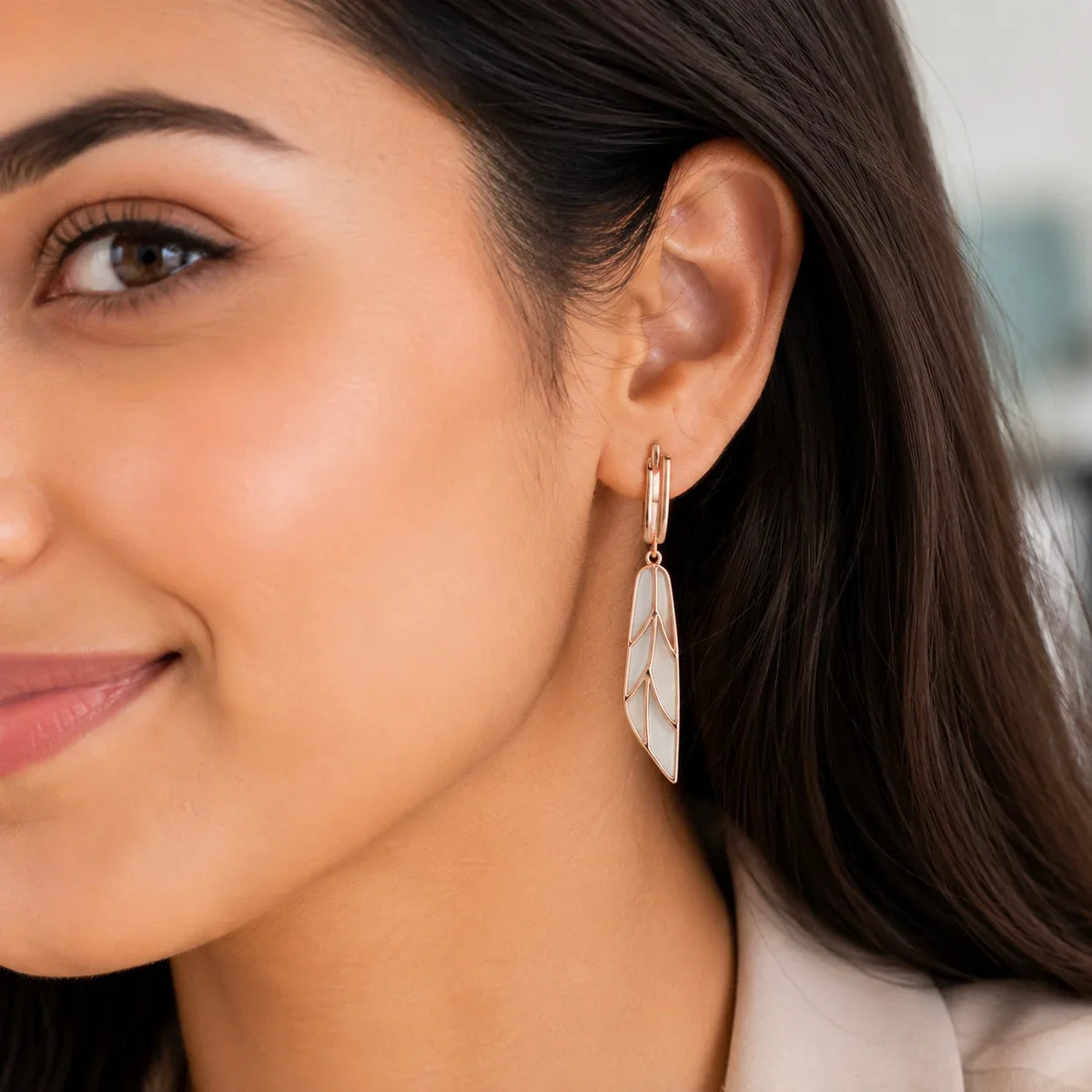 Rose Gold Leaf Necklace & Drop Earrings Set