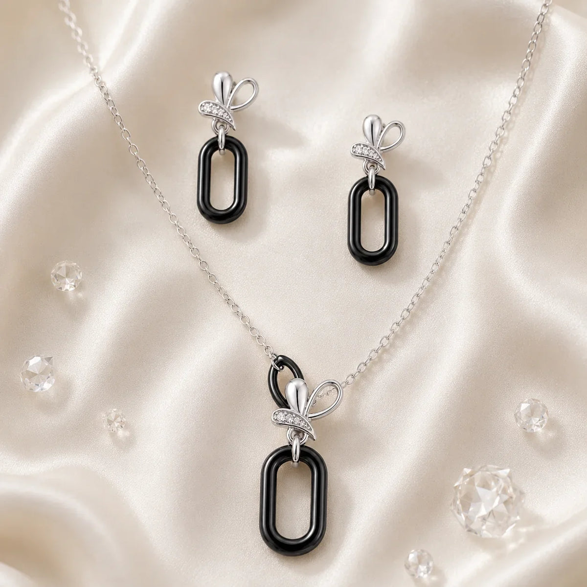 Black Ceramic Oval Pendant Set