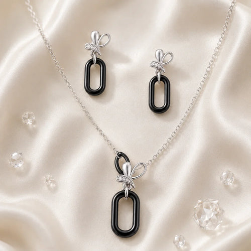 Black Ceramic Oval Pendant Set