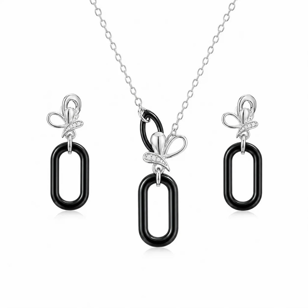 Black Ceramic Oval Pendant Set