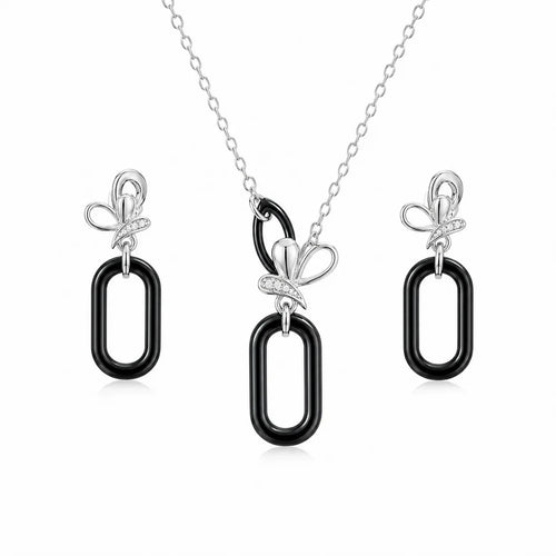 Black Ceramic Oval Pendant Set