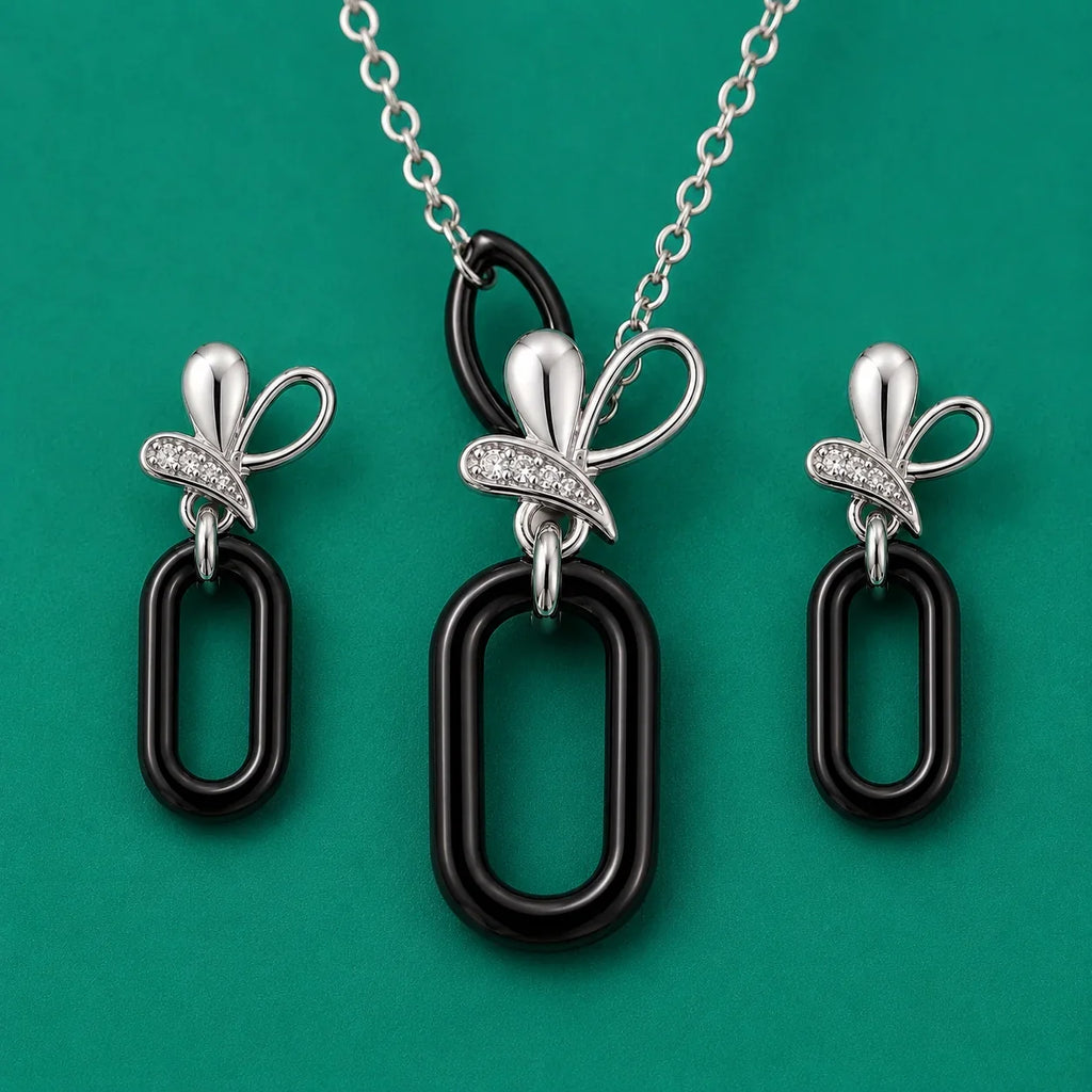 Black Ceramic Oval Pendant Set