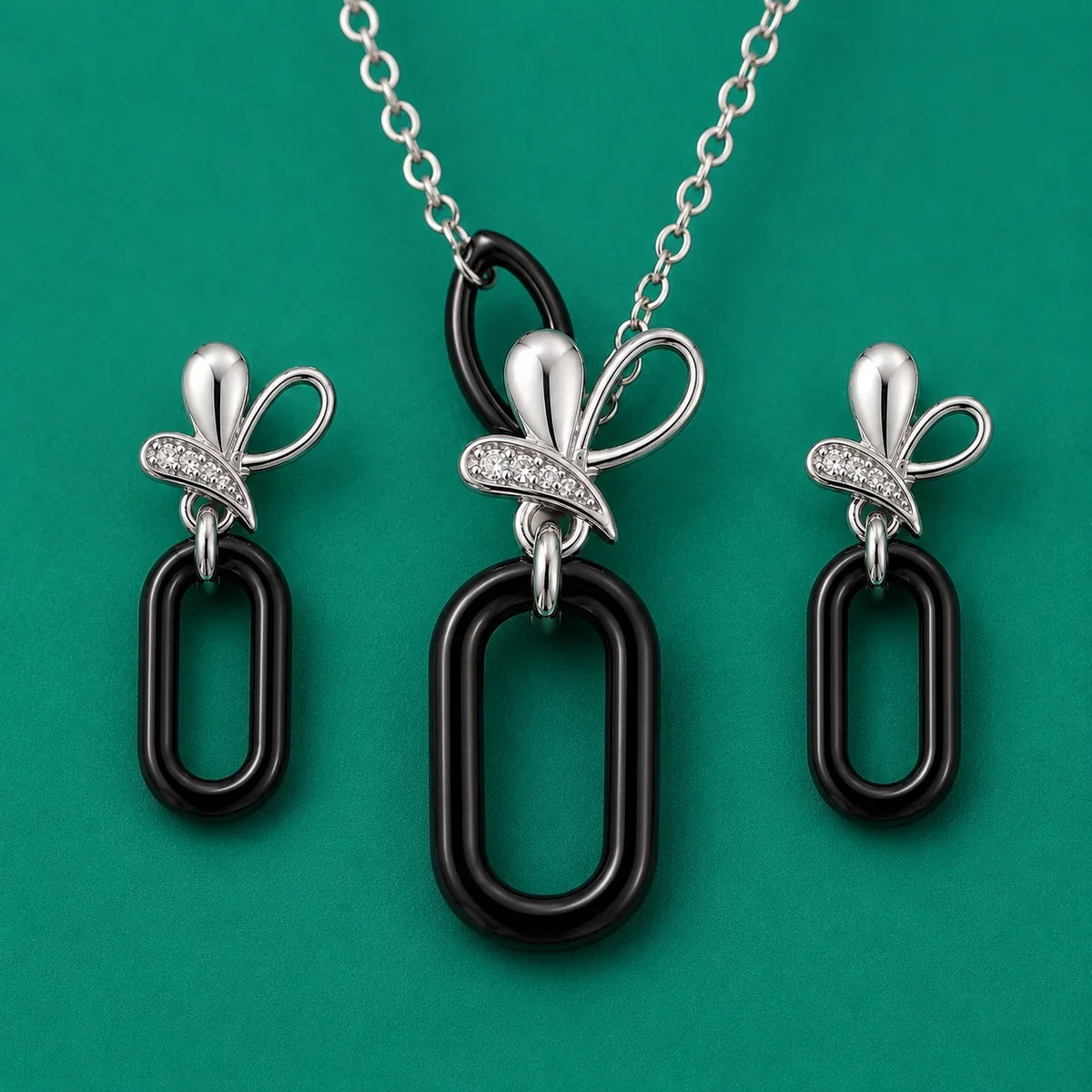 Black Ceramic Oval Pendant Set