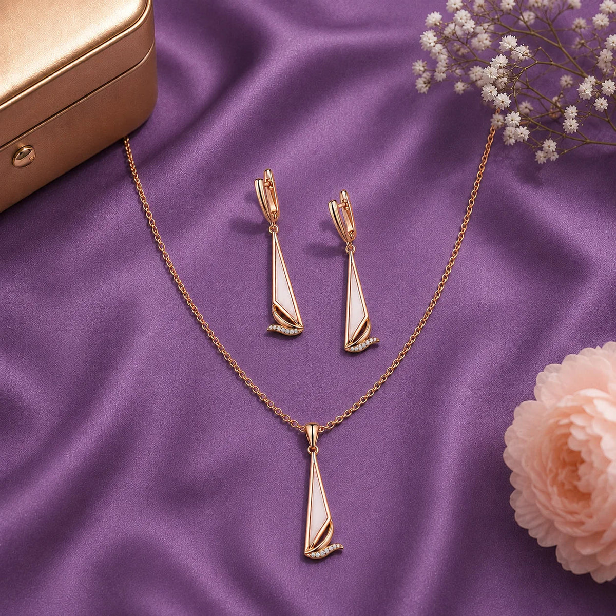 Rose Gold Geometric Triangle Pendant Set