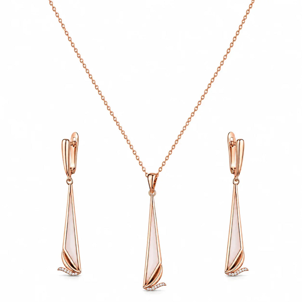 Rose Gold Geometric Triangle Pendant Set