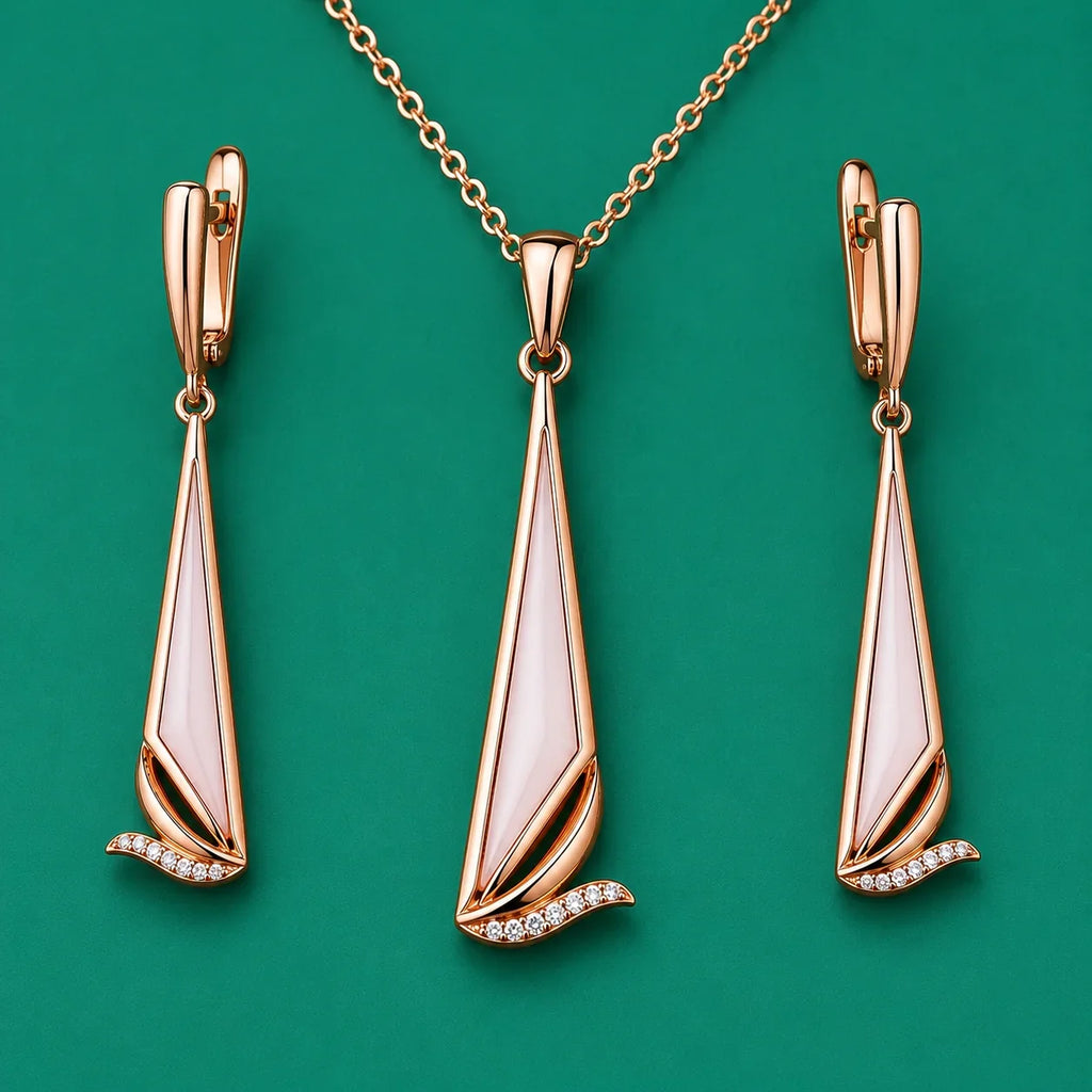 Rose Gold Geometric Triangle Pendant Set
