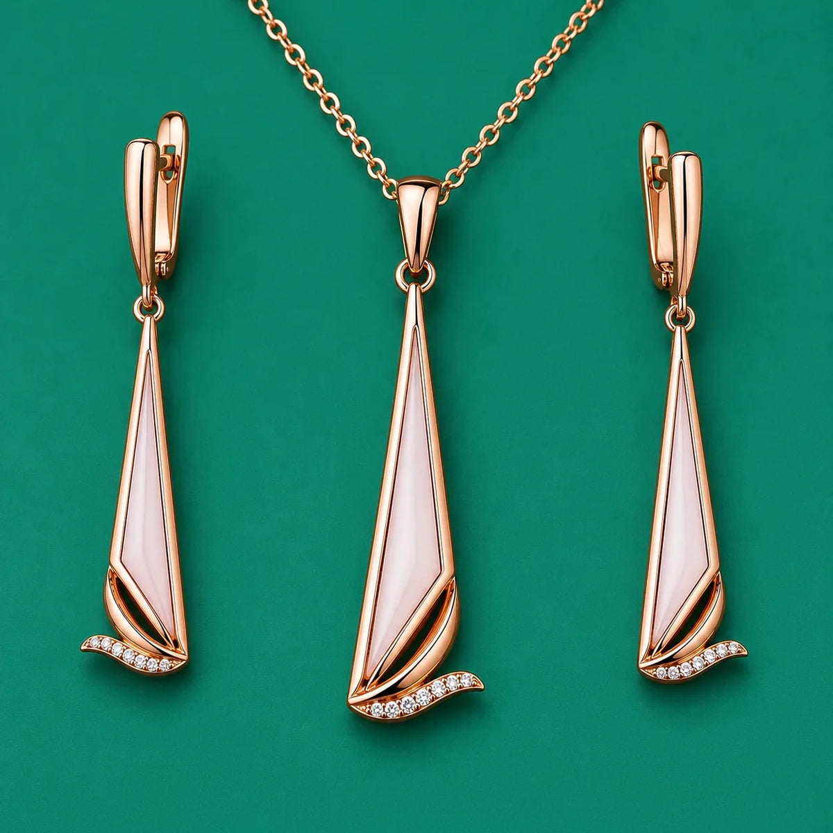 Rose Gold Geometric Triangle Pendant Set