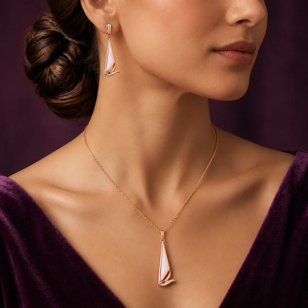 Rose Gold Geometric Triangle Pendant Set