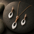 White Ceramic & Rose Gold Leaf Pendant Set