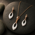 White Ceramic & Rose Gold Leaf Pendant Set