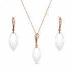 White Ceramic & Rose Gold Leaf Pendant Set