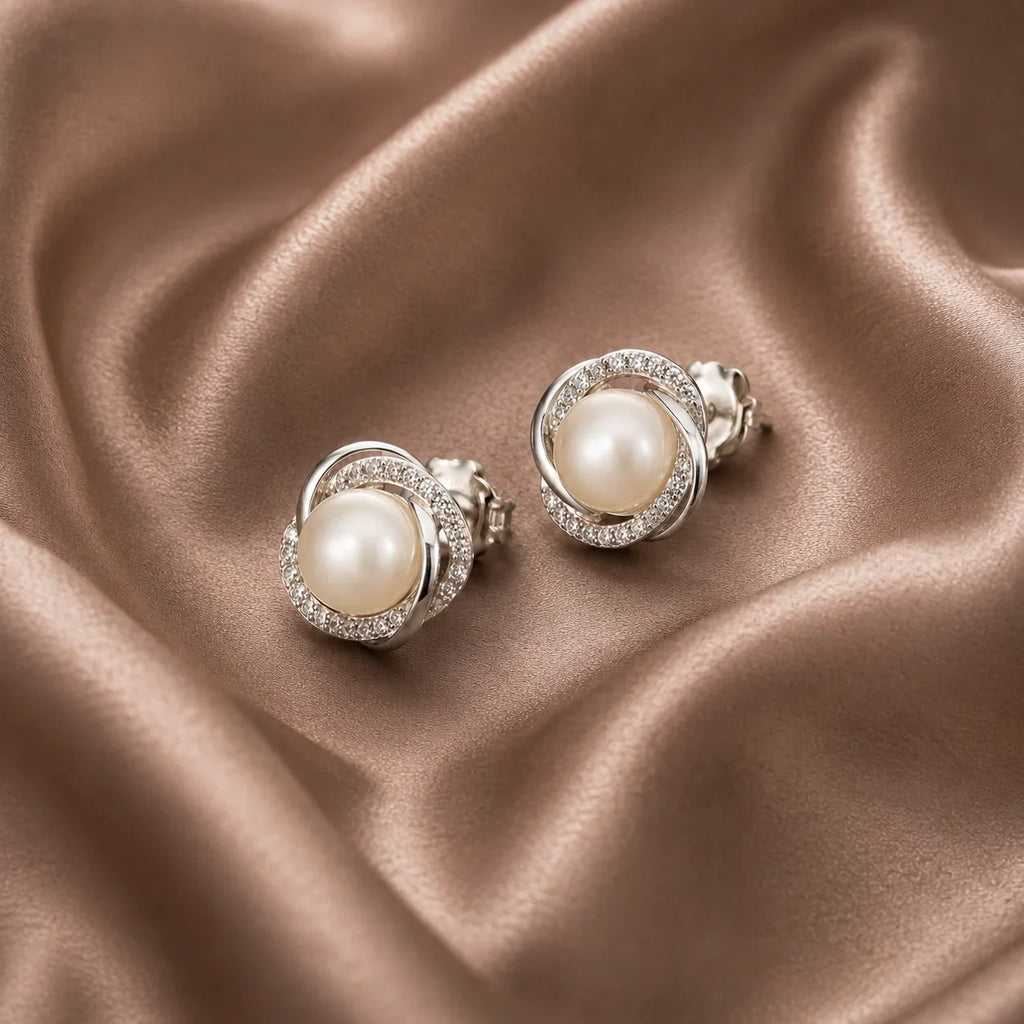 Pearl Studs with Oxidised Border