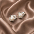 Pearl Studs with Oxidised Border