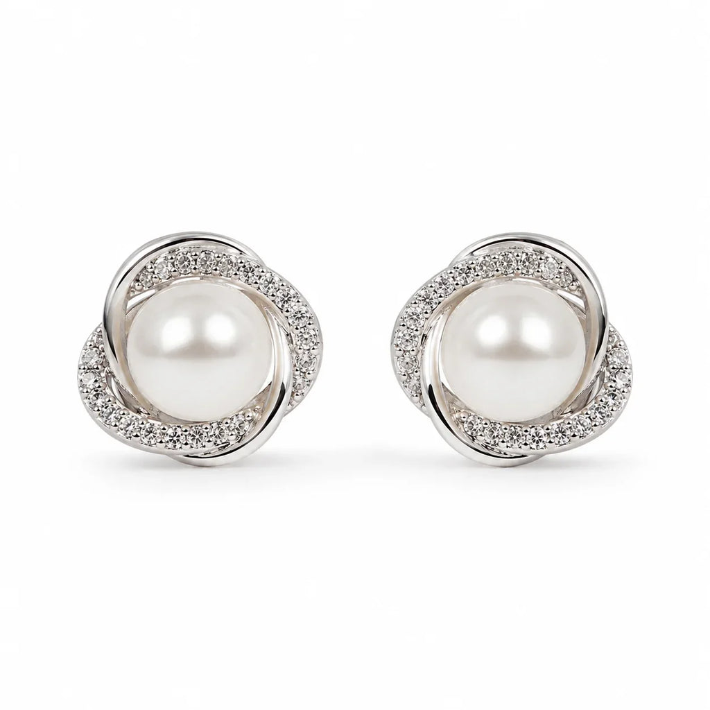 Pearl Studs with Oxidised Border